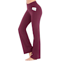 Miniatyrbild 1 av 3: Dam Plain Elastisk Hög Midja Yoga Byxor Andas Bekväm Full Längd Bred Ben Byxor Sommar Casual Flare Byxor Vinröd Wine Red 4XL