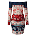 Miniatyrbild 3 av 4: Kvinnor Långärmad Mode Casual Jul Print Bodycons Klänning En axel One shoulder 2XL