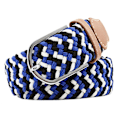 Miniatyrbillede 1 af 5: 41 * 1,3 tommer Unisex Elastisk Stof Flettet Stretch Bælte Casual Mænd Kvinder Talje Bælte med PU Læder Spænde, Blå Hvid Svar blue white black