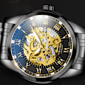 Miniatyrbillede 3 af 6: Ur | Automatisk mekanisk armbåndsur | Læderrem | Gylden bevægelse | 45mm Skelet urskive | Vand- og ridsefast | Elegant gave