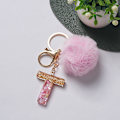 Miniatyrbillede 1 af 8: e Nøglering Rosa Pompom Kugle Nøglering med 26 bogstaver Resin Nøgleringe T