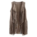 Miniatyrbilde 1 av 5: 1970-talls dame vest med dusk - 70-talls retro hippie kunstskinn frynser jakke cardigan beige Beige M