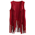Miniatyrbillede 2 af 5: 1970'ernes Kvinde Tassel Ærmeløs Vest 70'er Retro Hippie Kunstlæder Frynser Jakke Cardigan Rød Ed 3XL