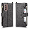 Miniatyrbillede 2 af 2: Etui til Samsung Galaxy Z Fold 2 med lynlås, magnetisk pung, kortslot, PU-læder, flip-etui Sort Black A
