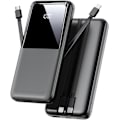 Miniatyrbillede 1 af 4: Powerbank Hurtigopladning 10000mAh med 2 Indbyggede Kabler & 3 Porte LED Display Sort