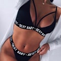 Miniatyrbild 1 av 4: Kvinnlig sexig underkläder hängslen bh bikini & trosor nattkläder svart black XL
