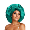 Miniatyrbilde 1 av 4: Satin Bonnet Silke Bonnet For Søvn Dobbelt Lagdelt Satinforet Hår Bonnet Med Bånd Bonnet For Kvinner Naturlig Krøllete Hår Green