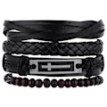 Miniatyrbillede 1 af 5: 4 stk. sæt til mænd og kvinder kors charme sort brun bred armbånd flettet læder armbånd sæt
