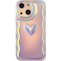 Miniatyrbilde 1 av 4: IC For iPhone 14 Deksel 6.1 tommer Søt 3D Kjærlighet Bølge Ramme Myk TPU Glitter Laser Flerfarget Blinkende Deksel for iPhone 14 Jente Jente Lilla