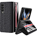 Miniatyrbild 1 av 5: Härdat glas läder telefonfodral för Samsung Galaxy Z Fold 4, ultratunn färg målad vikbar skal för Z Fold4, fallskyddande affärstelefonfodral