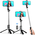 Miniatyrbillede 1 af 5: Selfie Stick Tripod All-in-one - Trækbar, bærbar iPhone-stativ med trådløs fjernbetjening - Kompatibel med iPhone 14 13 12 11 pro Xs Max Xr