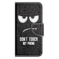 Miniatyrbillede 5 af 5: Læderpung etui til Nokia C32/C22, Kryds-tekstureret mønsterprint på telefonetui Don't Touch My Phone