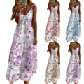 Miniatyrbillede 3 af 4: Kvindelig temperament retro V-print seler strandkjole lilla purple 2XL