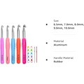 Miniatyrbilde 5 av 5: Størrelse 6,5 mm 7,0 mm 8,0 mm 9,0 mm 10,0 mm Heklenålesett Ergonomisk grep Mykt håndtak Heklenål i aluminium Størrelse KLMN/P i etui