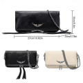 Miniatyrbilde 5 av 5: Zadigvoltaire Dameveske Skinn Messenger Bag Dame Skuldertaske Med Rhinestone Glidelås Black