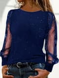 Sequin Mesh Patchwork Topp for Kvinner | Langermet Party Bluse *blå* XL blue XL