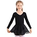 Miniatyrbillede 1 af 6: Piger Langærmet Ballet Leotards Dans Tutu Kjole Sort Black 140cm