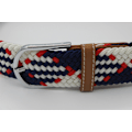 Miniatyrbillede 4 af 4: 41 * 1,3 tommer Unisex Elastisk Stof Flettet Stretch Bælte Casual Mænd Kvinder Talje Bælte med PU Læder Spænde Blå Hvid Rød blue white red