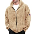 Miniatyrbilde 1 av 5: Vinter Sherpa Foret Zip Up Hoodie For Menn Khaki Khaki L