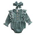 Miniatyrbilde 3 av 4: Nyfødt varm bomullslin-knappet rysjet jumpsuit V Beige Beige 6M