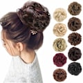 Pikkukuva 1 / 5: 1 kpl Messy Bun -hiuslisäke, Scrunchie, Kiharainen Aaltoileva Messy Synteettinen Chignon Naisille Updo Hiusten Asusteet Darkest Brown & Dark Auburn Mixed
