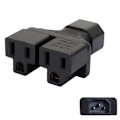 Miniatyrbillede 1 af 5: IEC320 C14 til dobbelt IEC320 C13/C15/Nema 5-15R strømadapter 3 terminaler strømadapter han til hun strøm null - A 0.09