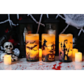 Pikkukuva 2 / 6: Halloween-kynttilät ilman liekkiä, LED-välkkyvät 6 tunnin ajastimella ja kurpitsatarroilla, pelottava Halloween-juhla 3 kpl (D 7,6 cm x K 10,16 cm (5 tuumaa) 5 tuumaa 6 tuumaa)