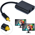 Miniatyrbillede 4 af 5: Dual Port Digital Optisk Audio Splitter Adapter Fiber Optisk Audio Kabel 1 ind 2 ud Sort