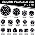 Miniatyrbilde 2 av 5: 15-sidet terning sett, svart og hvit, Polyhedral Dice Set f [qb]