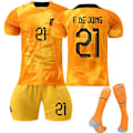 Pikkukuva 1 / 3: 22-23 Alankomaat Kotipelipaita #10 #4 #21 T-paita Jalkapalloasu - Perfet No.21 Frenkie de Jong No.21 Frenkie de Jong L