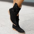 Miniatyrbillede 4 af 5: Dame Efterår og Vinter Side Lynlås Lave Støvler Elegant Ruskind Rundtået Casual Lave Hæle Sort BLACK 37