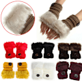 Miniatyrbillede 1 af 2: Fingerløse damehandsker Vinter Faux Fur Luffer Foret Termisk Light grey