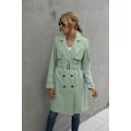 Miniatyrbillede 3 af 5: Loalirando - Trenchcoat Dobbeltbrystet Klassisk Lang Jakke Vindtæt Efterår Forår Frakke green XXL