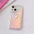 Miniatyrbilde 4 av 4: IC For iPhone 14 Deksel 6.1 tommer Søt 3D Kjærlighet Bølge Ramme Myk TPU Glitter Laser Flerfarget Blinkende Deksel for iPhone 14 Jente Jente Lilla