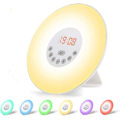 Miniatyrbillede 1 af 5: Radiovækkeur Lys Led Sengelampe Touch Control Solopgang og Solnedgang Simulation 10 Lysniveauer Snooze 6 Naturlige Lyde, 7 Farver Nattelys til