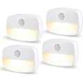 Miniatyrbillede 1 af 8: LED natlys med bevægelsessensor, 4 varme hvide batteridrevne lys, 2 lystilstande, automatisk tænd/sluk sensorlys til gang, trapper, soveværelse