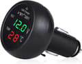 12-24V Billader-stik med USB-port/Voltmeter/Termometer til biler (Grøn + Rød)