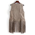 Miniatyrbillede 2 af 5: 1970'ernes Kvinde Tassel Ærmeløs Vest 70'er Retro Hippie Kunstlæder Frynser Jakke Cardigan Beige Beige S