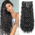 Miniatyrbillede 1 af 5: Clip In Hair Extensions, 6PCS 24\" Sort Hår (Sort)