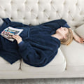 Miniatyrbillede 3 af 5: Stor hættetrøje-tæppe sweater dobbeltsidet fleece bærbar tæppe par mænd kvinder hjem Grey