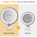 Miniatyrbillede 4 af 5: 10x stort makeup spejl med LED-lys 1 kugleled 360 justerbar beslag bærbar makeup spejl, til badeværelse, rejse