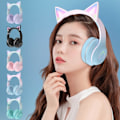 Miniatyrbillede 4 af 6: Børne-øretelefoner med trådløs Bluetooth, søde katteører, RGB, foldbare, lyd med mikrofon til piger, volumenkontrol, headset til kvinder Purple