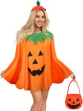 Halloween Pumpa Kostym Set för Vuxna Pumpa Poncho med