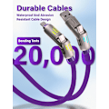 Miniatyrbilde 3 av 7: 240W 4-i-1 USB-C Kabel, Multi Lader med Pustende Lys, PD 5A Multi Hurtiglading & Data Synkronisering Silikon Kompatibel med iPhone Samsung [qb] Purple 1.5m