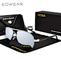 Pikkukuva 1 / 5: AOWEAR-merkin suunnittelijan polarisoidut aurinkolasit miehille, ilmailupinnoitetut peiliaurinkolasit miehille ja naisille, oculos gafas lentes de sol, hopea Silver AOWEAR