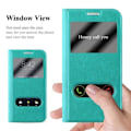 Miniatyrbillede 2 af 4: Cadorabo Etui til Samsung Galaxy S6 EDGE PLUS i TURKIS MINT - Beskyttende etui med horisontal stand og to vinduer -