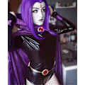 Miniatyrbild 3 av 4: Teen Titans Raven Cosplay Kostym Superhjälte Kappa Jumpsuit Zentai Halloween Åtsittande Kläder + Kappa + Midje Smycke Kedja-e bara peruk just a wig S