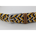 Miniatyrbillede 5 af 5: 41 * 1,3 tommer Unisex Elastisk Stof Flettet Stretch Bælte Casual Mænd Kvinder Talje Bælte med PU Læder Spænde Gul Blå V yellow blue white