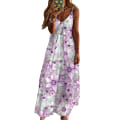Miniatyrbillede 2 af 4: Kvindelig temperament retro V-print seler strandkjole lilla purple 2XL