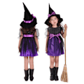Miniatyrbilde 4 av 6: Barn Halloween-kostyme Barn Heksekostyme Halloween-klær Cosplay-rekvisitter b purple 100cm short witch